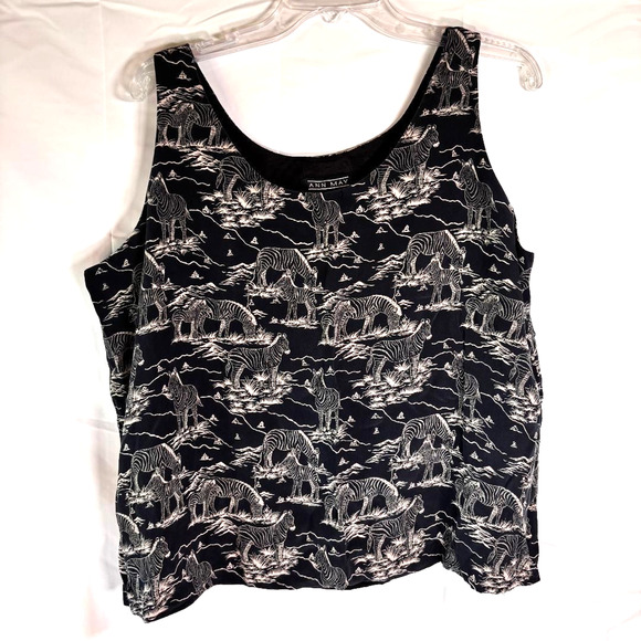 Ann May 100% Silk Tank Blouse Black with Zebra's Women's Size XL Safari - Picture 1 of 7